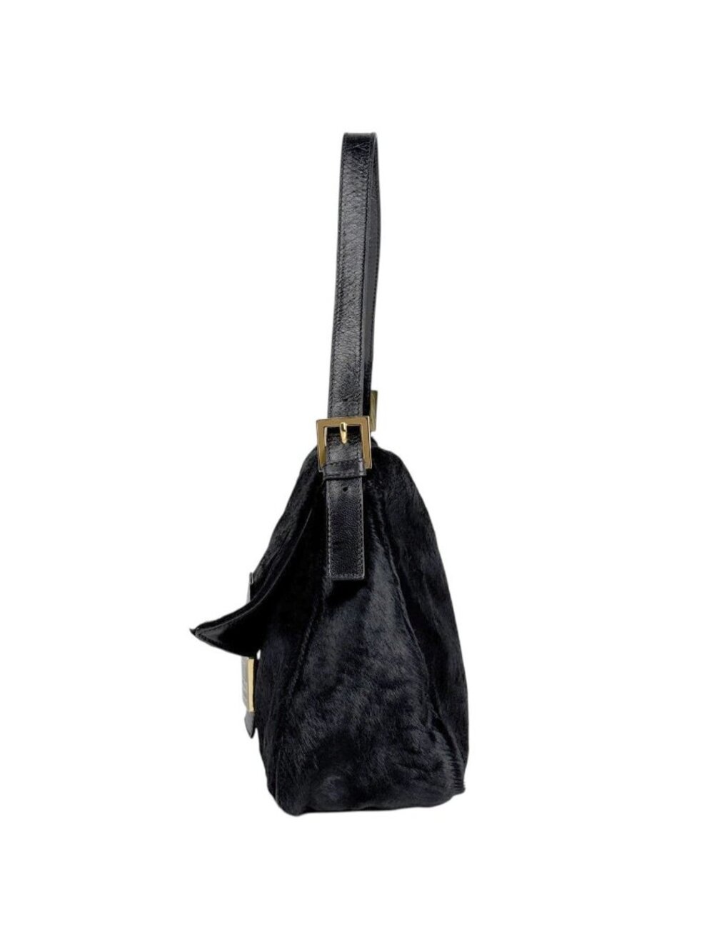 Fendi Zucca Logo Shoulder Bag Mamma Baguette Calf Hair Black - Picture 2 of 12